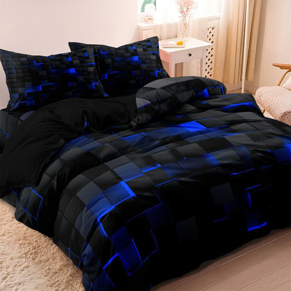 3PCS Geometric Grid Duvet Cover Set - Soft Plaid Bedding with 2 Pillowcases