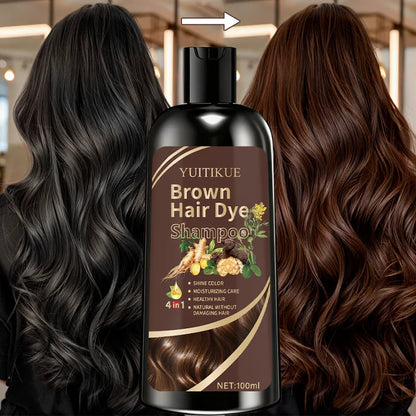 YUITIKUE Brown Hair Dye Shampoo - 4-in-1 Ginger Formula for Hair Coloring Moisture and Nourishing Care