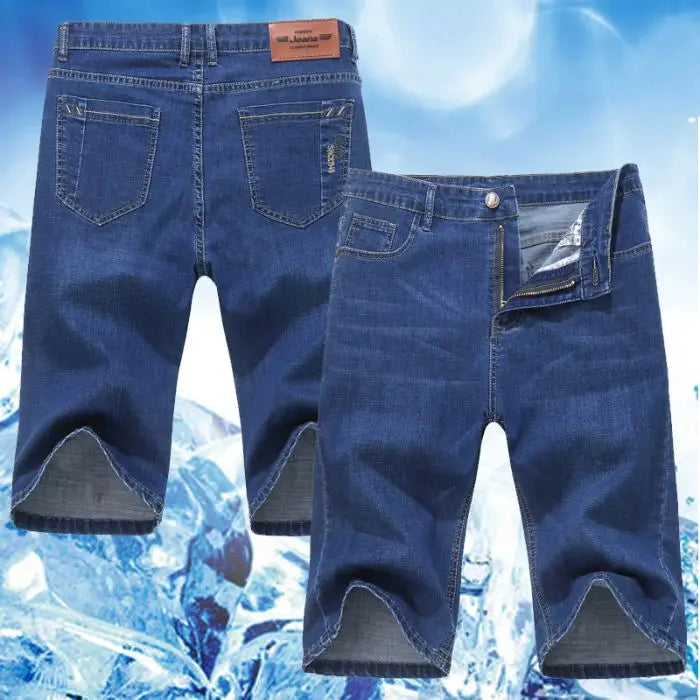 Men's Embroidered Denim Shorts - Summer Thin Straight Leg Casual Blue Jean Shorts