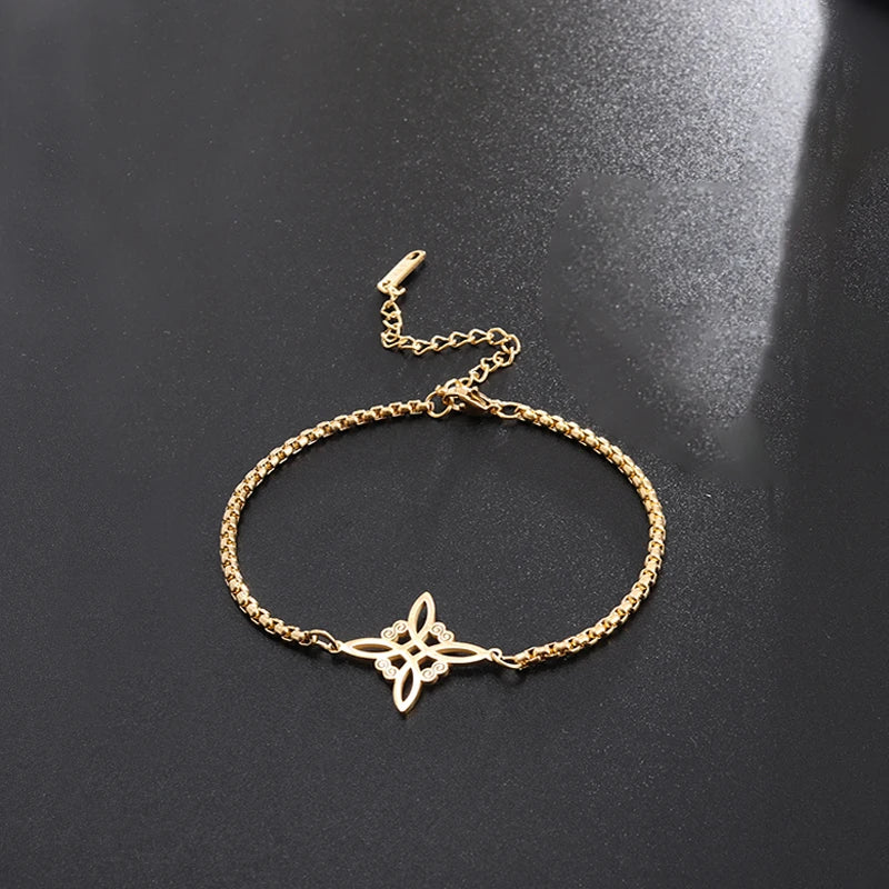 Witch Knot Cuff Bracelet - Stainless Steel Pagan Magic Knot Good Luck Amulet Celtic Knot Jewelry
