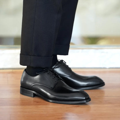 Men's Wood Grain Leather Derby Shoes - Square Toe Business Casual Office Dress Shoes