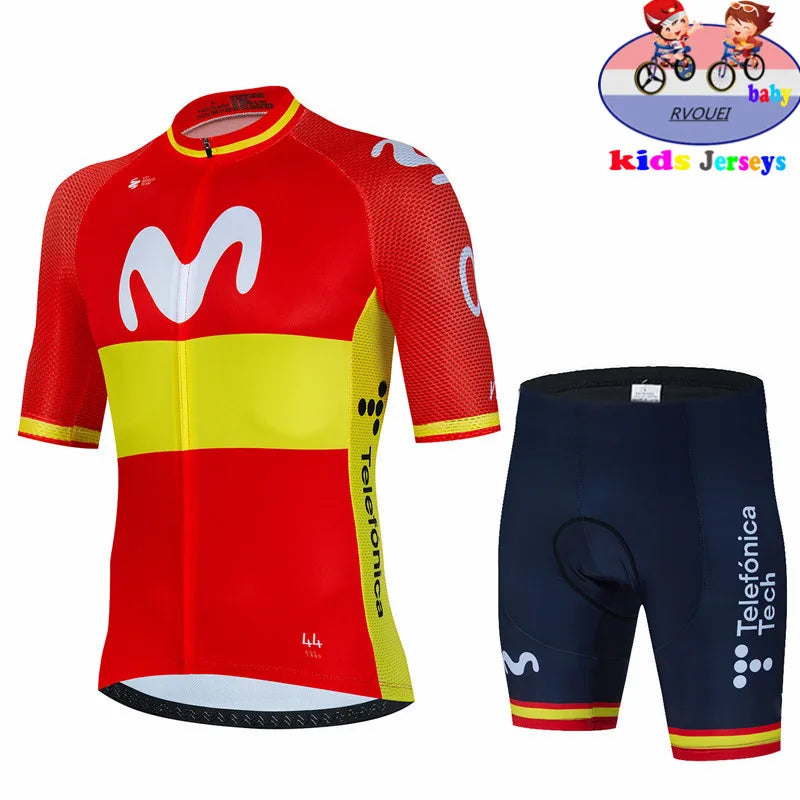 Kids Cycling Jersey Set - Baby Movistar Team Style Road Bike Shirt and Pants Suit for Boys and Girls MTB Riding