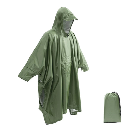 3-In-1 Outdoor Military Raincoat - Waterproof, Multipurpose Men's and Women's Poncho - Motorcycle Rain Gear and Picnic Mat
