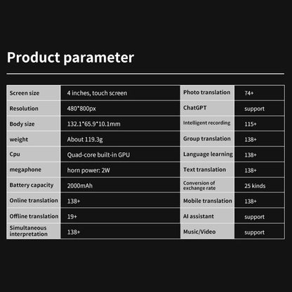 S85 Pro Language Translator Device – 138 Languages, Voice & Video Recording, Offline Translation, 8GB, 2000mAh