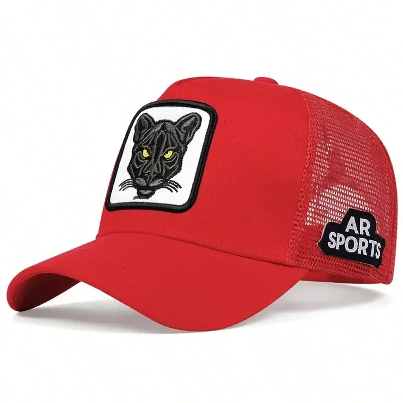 Panther Embroidery Baseball Cap - Unisex Adjustable Mesh Sun Protection Hat for Spring & Summer Outdoor Wear