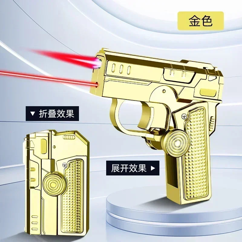 Folding Gun Style Lighter - Windproof Butane Jet Flame Metal Lighter with Laser