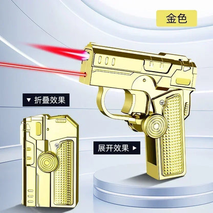 Folding Gun Style Lighter - Windproof Butane Jet Flame Metal Lighter with Laser