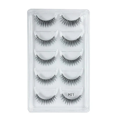 5 Pairs Manga Style Cosplay False Eyelashes – Soft Natural Short Mink Strip Lashes with Clear Band