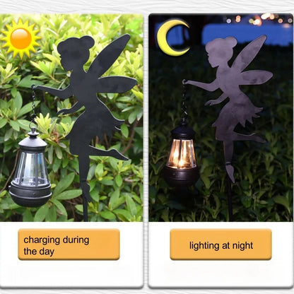 Solar Fairy Garden Statue - Metal Fairy Figurine with Crackle Glass Globe Lantern for Lawn, Patio & Outdoor Pathway Decor