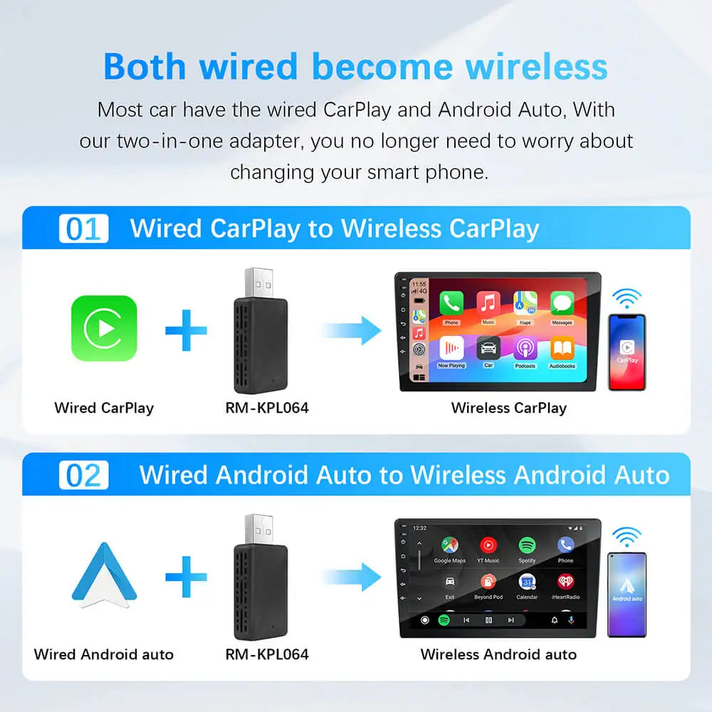 2024 Mini Apple CarPlay Wireless Adapter – Bluetooth and WiFi Dongle for Fast, Plug and Play Connection in OEM Wired CarPlay Vehicles