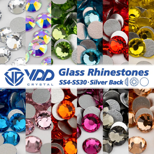 VDD Glass Crystal Rhinestones SS4-SS30 — High-Quality Flatback Glitter Stones for Nail Art, DIY Crafts & Decoration