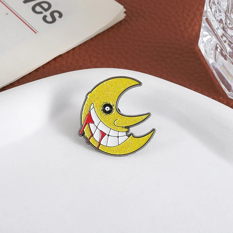 Soul Eater Crescent Moon Enamel Pin - Anime Gothic Brooch Lapel Badge Gift for Fans