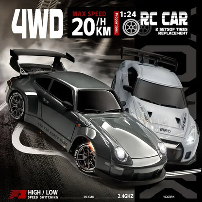 1:24 RC Drift Car — 4WD High-Speed Remote Control Sport Car with LED Lights & Extra Drifting Tire, Kids & Adult Gift