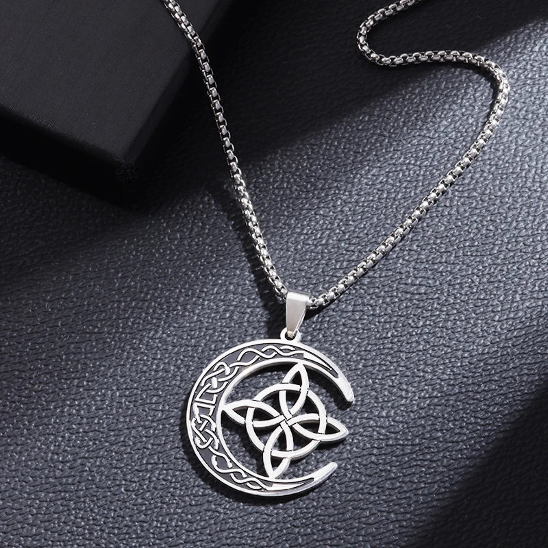 Witch Knot Necklace – Stainless Steel Magic Celtic Knot Pendant, Pagan Witchcraft Symbols, Jewelry Gift for Women