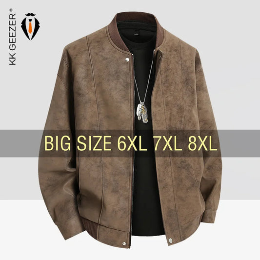 Men’s Suede Leather Jacket - Waterproof Oversized Moto Windbreaker Coat in Plus Sizes