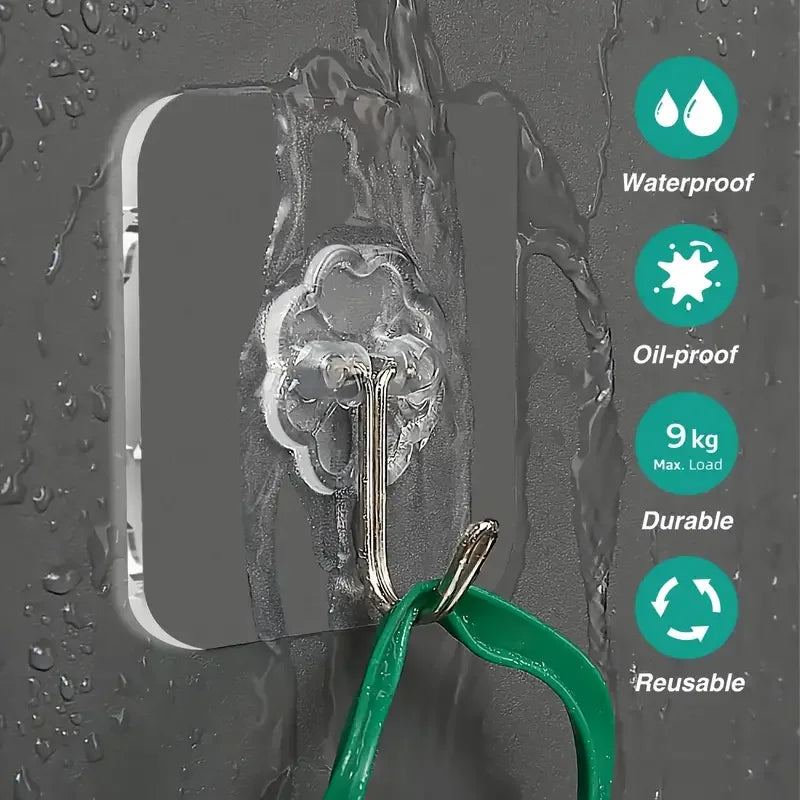 Transparent Heavy Duty Self-Adhesive Wall Hooks – Multi-Purpose Key & Towel Holder for Kitchen and Bathroom