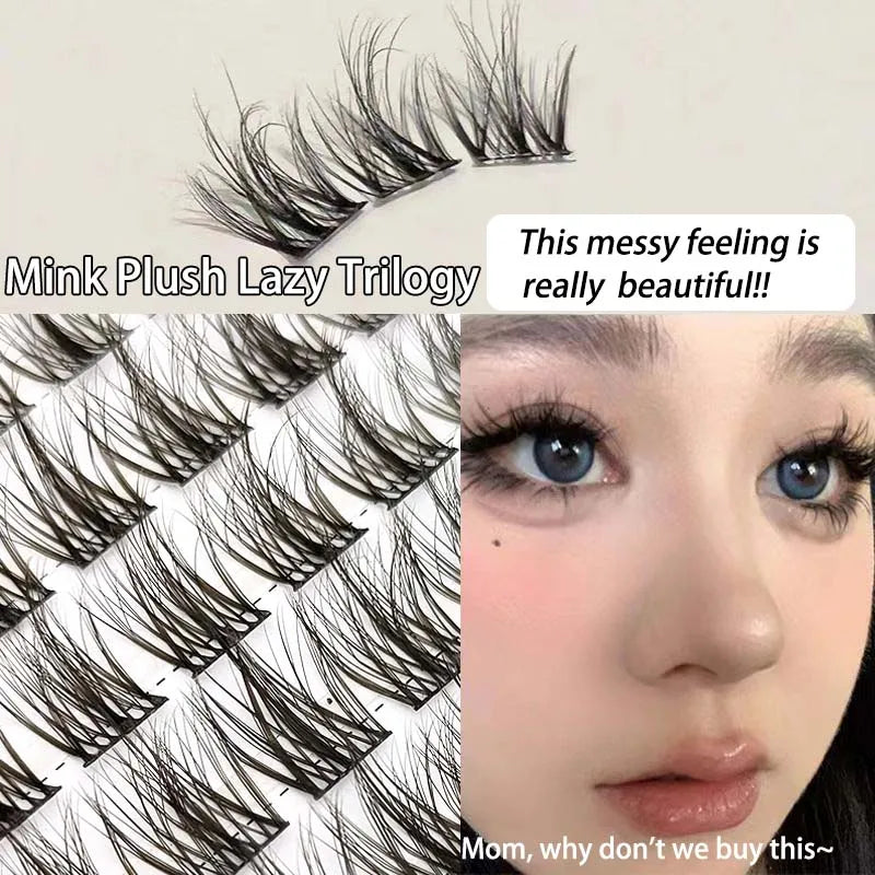 5D Mink Manga Lashes - Fluffy Individual & Natural False Eyelashes, Korean Makeup, Lazy Trilogy Cluster Lashes