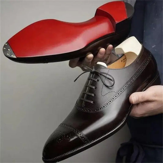 Men’s Red Sole Oxford Brogue Shoes - Retro Carved Lace-Up Business & Party Dress Shoes