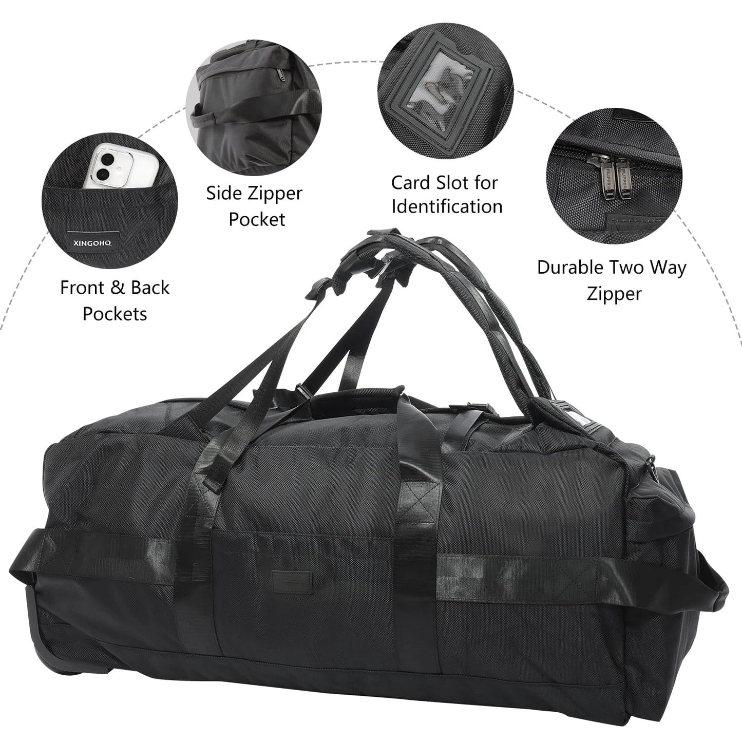 80L Rolling Duffle Bag with Wheels – 31" Heavy-Duty Foldable Travel Duffel, Water-Resistant Luggage with Shoulder Strap