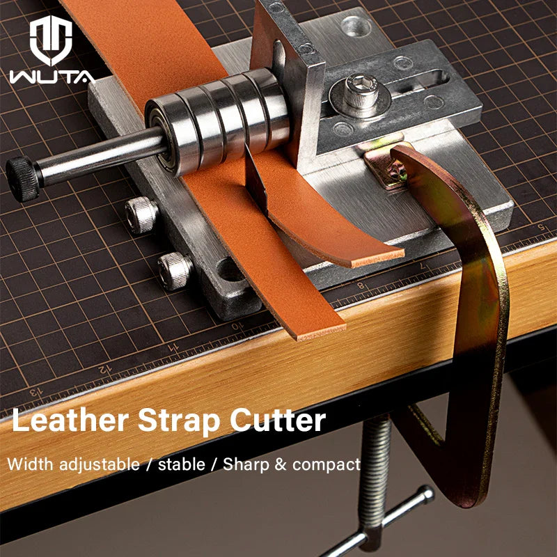 WUTA Adjustable Leather Strap Cutter with C-Clamps – Professional Belt Cutting Tool with Sharp Blades for Handcrafting