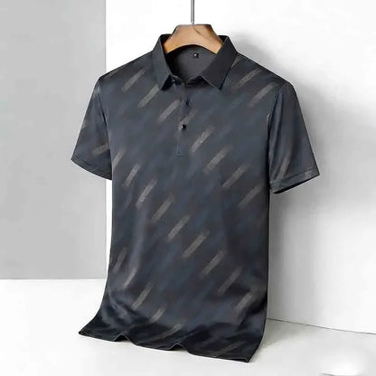 Men's Striped Print Polo Shirt - Short Sleeve Lapel Collar Casual Golf Business Top