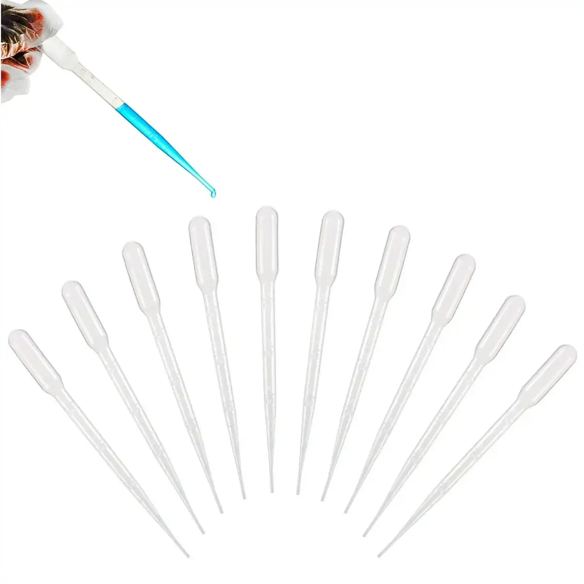 100pcs Laboratory Plastic Pipettes — 1ml, 2ml, 3ml, 5ml Disposable Graduated Droppers for Liquid, Makeup, and Lab Use