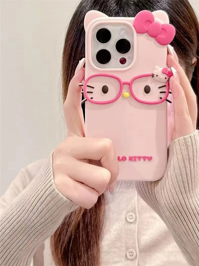 3D Cat Glasses Silicone Phone Case - Cute Animal Protective Cover for iPhone 17 Pro Max, 16, 15 Plus, 14, 13 Mini, 12, 11, 8, 7, SE Series