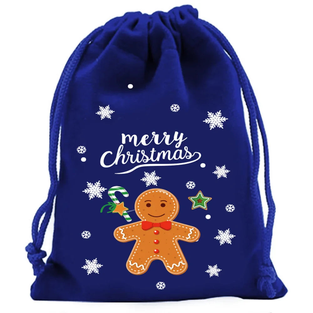 2025 Christmas Velvet Drawstring Bags – Red & Green Candy, Gift, Party, and Biscuit Storage Pouches