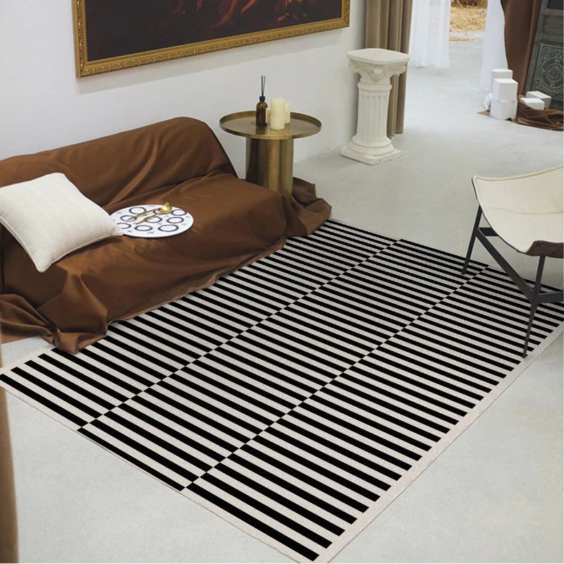 Light Luxury Black & White Plaid Rug — Fluffy Soft Carpet for Bedroom, Living Room, Study, and Home Decor