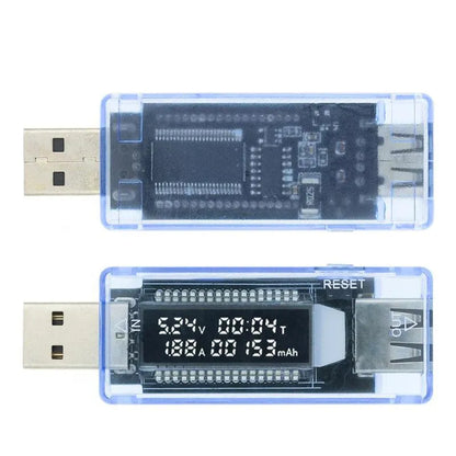 USB Battery Tester & Voltmeter - Transparent Blue Charger Meter for Mobile Power - Smart Home Portable Timing Test - V20 Compatible