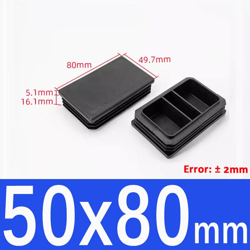 Black Square Tube End Caps - Plastic Blanking Plugs for Furniture, Tables & Chairs 10-100mm