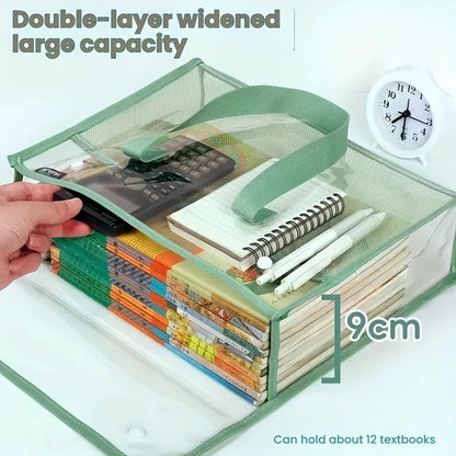 Double Layer Clear Tote Bag - Large Waterproof Portable Handbag for Students, Books, Documents & Stationery Storage