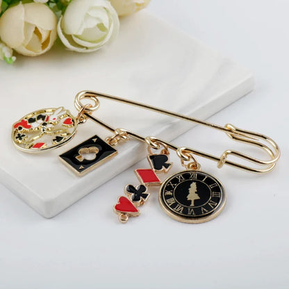 Alice in Wonderland Brooch - Cute Enamel Rabbit, Clock and Poker Shape Pins for Bags, Hats and Clothing