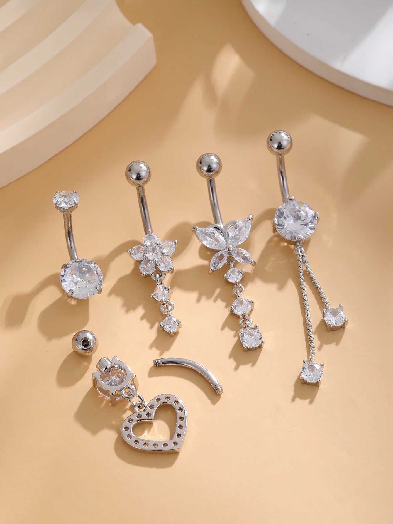 5PCS Belly Button Rings Set – 14G Butterfly & Heart Curved Navel Piercings for Women & Girls Body Jewelry