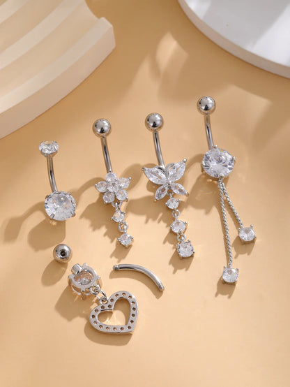 5PCS Belly Button Rings Set – 14G Butterfly & Heart Curved Navel Piercings for Women & Girls Body Jewelry