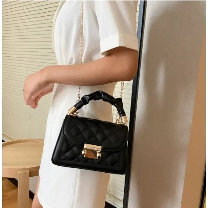 Women’s PU Leather Crossbody Bag - Stylish Rhomboid Chain Shoulder Messenger Mini Handbag