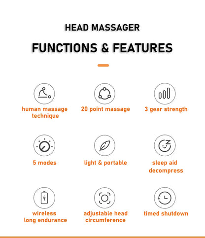 20-Head Orange Scalp Massager – Red Light Vibrating Octopus Scratcher for Relaxation, Stress Relief & Migraine Relief