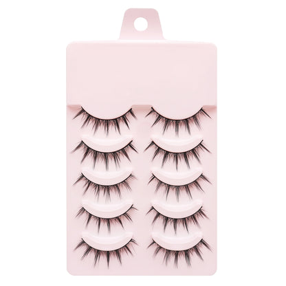 Manga Lashes 5 Pairs – Anime Cosplay Faux Mink Short Full Strip Lashes, Korean Natural Look, Clear Band Soft Eyelash Extensions
