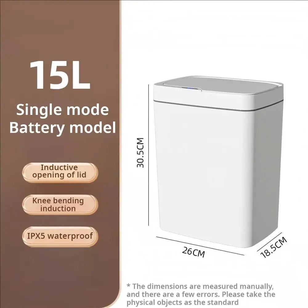 White 15L Touchless Smart Sensor Trash Can – Electronic Bathroom Garbage Bin with Auto Bagging, Smart Home Compatible