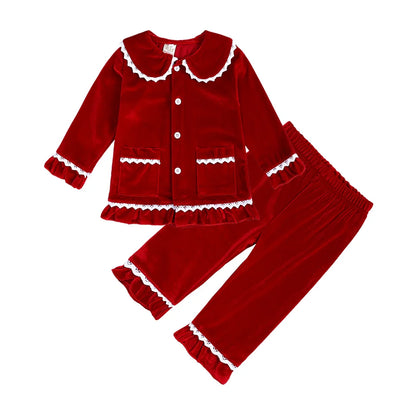 2025 Kids Christmas Pajama Set – Velvet Loungewear Long Sleeve Sleepwear for Boys & Girls