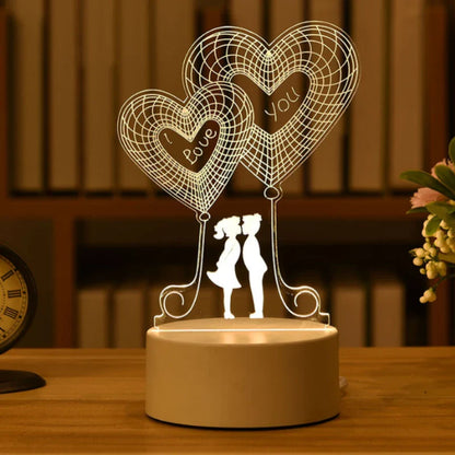 2024 Valentine's Day 3D Love Lamp: Acrylic Bear and Rose LED Night Light, Perfect Gift for Kids' Birthdays, Rabbit Easter Decor, and Wedding Decoration