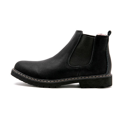 Men’s Winter Chelsea Boots – Black Split Leather Warm Plush Fur Lined Boots