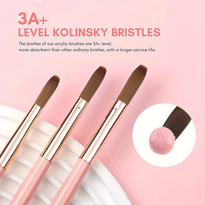 3Pcs Acrylic Nail Brush Set #8/10/14 - Professional Nail Brushes for Acrylic Powder Extensions, 3D Carving & Nail Art Salon Tools