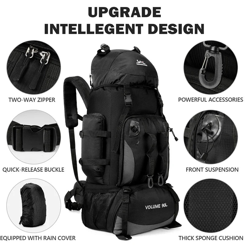 90L Waterproof Hiking Backpack – Large Capacity Trekking Rucksack for Camping, Travel & Outdoor Sports Equipment for Men