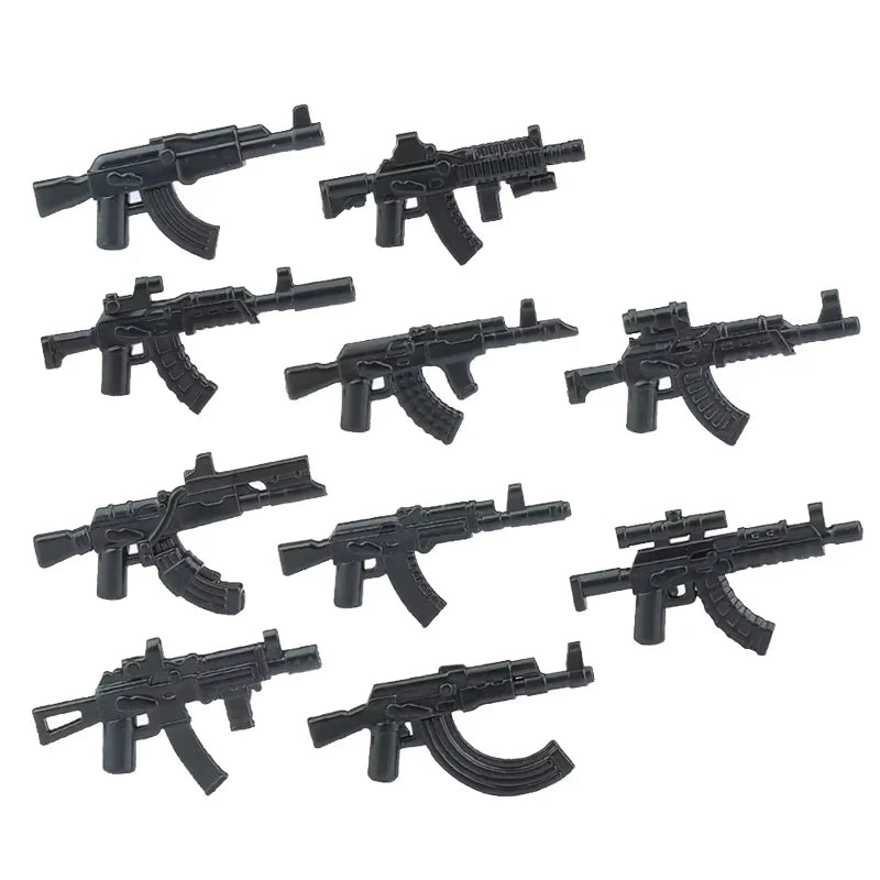 Military Building Blocks Soldier Set - Tactical Weapons Figures with Gatling Gun, Rifle, Mortar & Accessories Toy Kit