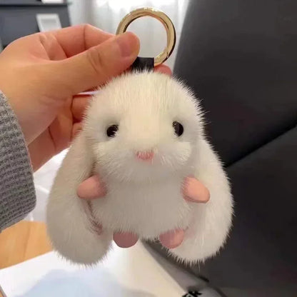 Fluffy Bunny Plush Keychain - Soft Rabbit Stuffed Animal Bag Charm, Cute Furry Key Ring Accessory