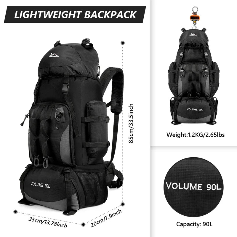 90L Waterproof Hiking Backpack – Large Capacity Trekking Rucksack for Camping, Travel & Outdoor Sports Equipment for Men