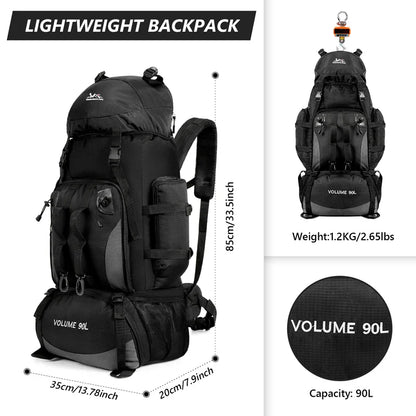 90L Waterproof Hiking Backpack – Large Capacity Trekking Rucksack for Camping, Travel & Outdoor Sports Equipment for Men
