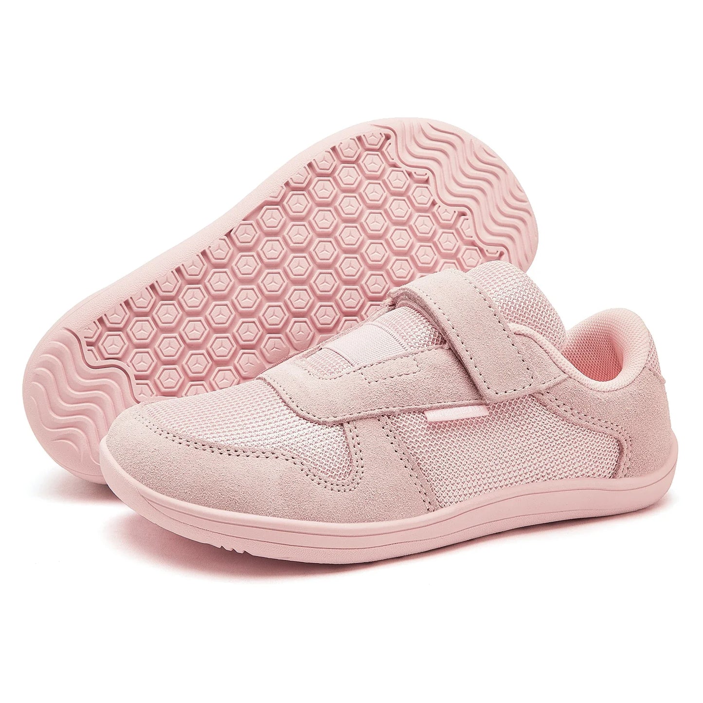 HOBIBEAR Kids Wide Toe Barefoot Shoes – Minimalist Hook & Loop Sneakers, Lightweight Artificial Leather Mesh for Little & Big Kids