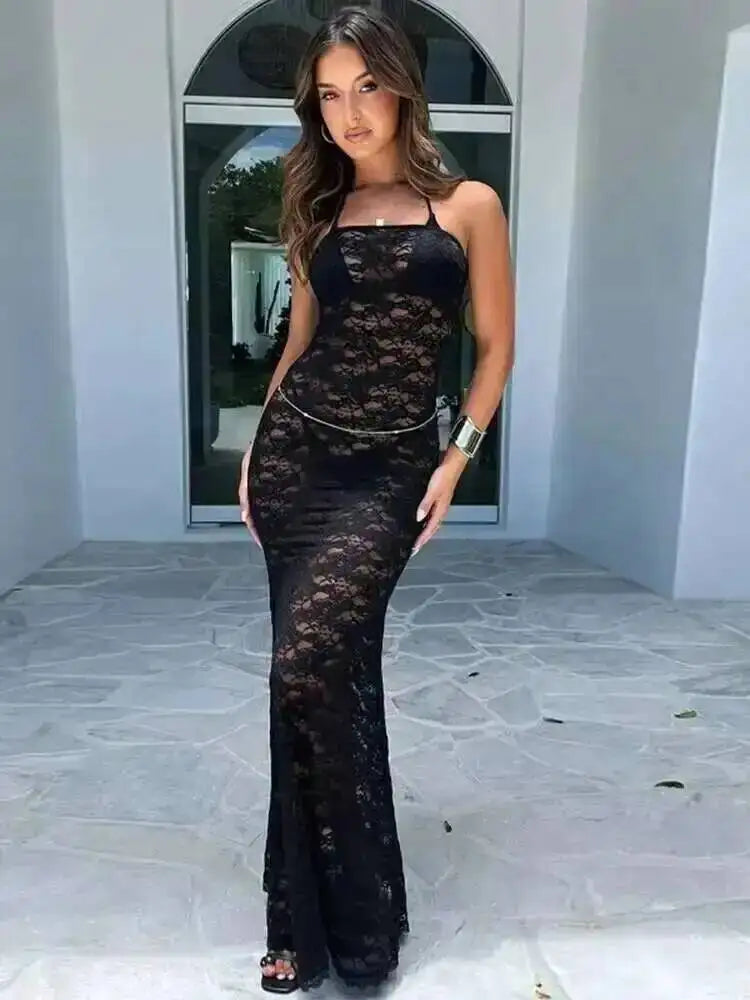 Avrilyaan Women’s 2-Piece Lace Set – Strapless Crop Top & Midi Skirt, Sexy Party Outfit Summer 2024 Fashion Elegant Clubwear Set